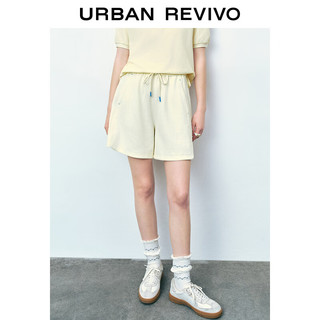 URBAN REVIVO 女士百搭撞色可调节系带宽松短裤 UWU640050 米白 XS