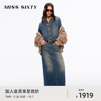 MISS SIXTY2024冬季新款牛仔连衣裙女含天丝长袖美式复古后开衩