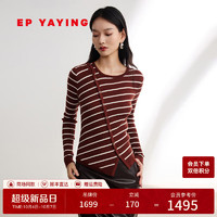 EP YAYING 雅莹 EP雅莹女装 美利奴羊毛圆领条纹针织衫 2024秋装9902A 咖啡色 3/M