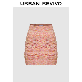 URBAN REVIVO UR2024秋季女装慵懒氛围感修身短款针织半裙UYL940033 粉橙色 L