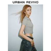 URBAN REVIVO UR2024秋季女时尚气质修身显瘦拉链短袖针织衫UYY940006 冷灰 XL