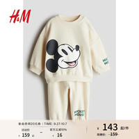 H&M2024秋季童装男婴幼童0-6个月2件式套装1237446 奶油色/米奇老鼠 73/48