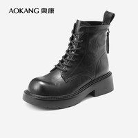 奥康(Aokang)潮酷百搭机车靴英伦风厚底短靴黑色39码
