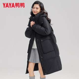 鸭鸭（YAYA）羽绒服女长款2024年冬季时尚休闲宽松连帽加厚保暖外套SX 黑色 M