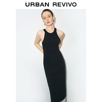 URBAN REVIVO UR2024秋冬女装法式气质镂空无袖针织连衣裙UWG940278 正黑 L