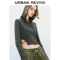 URBAN REVIVO UR2024秋季女装街潮挖空双拉链抽绳连帽外套UYV140017 深灰 XL