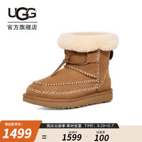 UGG 女士时尚舒适纯色系带装饰缝线短靴休闲雪地靴 1158251 栗色 41