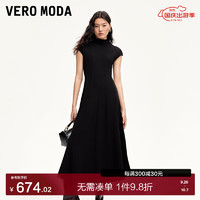 VERO MODA VEROMODAVero Moda连衣裙女2024早秋伞裙A摆小高领长裙小黑裙优雅 黑色 160/80A/S