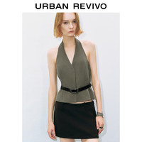 URBAN REVIVO UR2024秋季女装摩登气质挂脖腰带装饰开襟衬衫UYV240009 灰绿 L