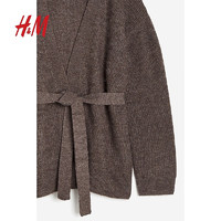 H&M 女装针织衫落肩长袖V领腰部系带开衫1089148 褐色 165/96A