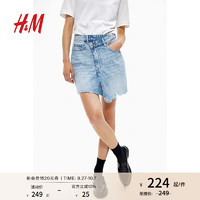 H&M2024秋季女装交叠腰头牛仔半身裙1221328 浅牛仔蓝 165/80