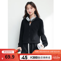 班尼路灰色短款外套女款春秋季休闲风上衣好看外套2024上装潮 黑-纯色 S