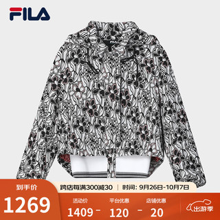 FILA 斐乐 Emerald斐乐女士梭织外套2024春季时尚宽松满印连帽上衣 满印一-ZA 160/80A/S