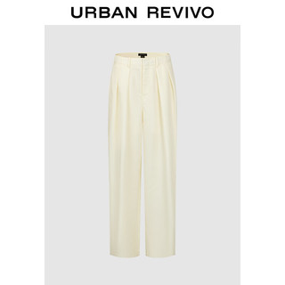 URBAN REVIVO UR2024秋季女装气质魅力通勤立体褶饰宽腿裤UWG640085 米白 S