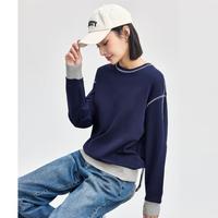 佐丹奴 2024年秋冬纯棉撞色明线女士卫衣针织圆领套头卫衣女款