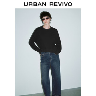 URBAN REVIVO UR2024秋季女装百搭休闲刺绣图案圆领套头卫衣UYY440069 黑色 L