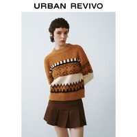 UR2024秋冬新款女装复古撞色提花肌理感宽松针织衫UWL930078 咖啡色 M