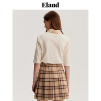 ELAND衣恋短袖t恤女夏季修身撞色刺绣polo领短袖上衣女 象牙白/白色(39)Ivory M/165
