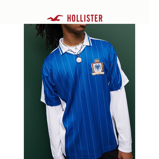 HOLLISTER24秋美式撞色条纹运动风球衣T恤男女KI324-4272 蓝色 L (180/108A)