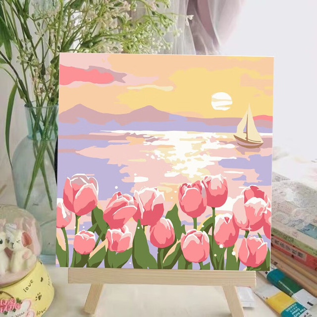 空色日出江花数字油画diy手工填涂色动漫卡通人物儿童画挂画手绘油画