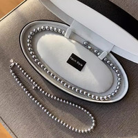 TekapoJade 施家正品极细真多麻银灰色baby小米珠珍珠项链女轻奢双层叠戴颈链