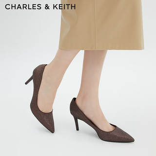 CHARLES & KEITH 高跟鞋 CK1-60280245-2 闪粉款 深棕色 35