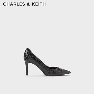 CHARLES & KEITH 女士高跟鞋 CK1-60280245-4 亮片款 黑色纹理 39