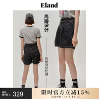 ELAND衣恋牛仔短裤女格雷系高腰宽松挺阔褶皱设计A字裤送腰带