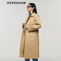 红袖撞色翻领长风衣秋季2024女装工装风系带单排扣外套 卡其038 S