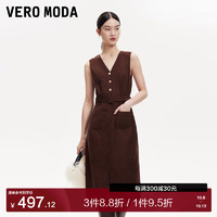 VERO MODA VEROMODA连衣裙女2024早秋无袖V领系带前开叉直筒裙优雅气质 可可色 170/88A/L