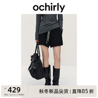 ochirly 欧时力 松紧腰绳针织直筒短裤休闲软糯24秋冬季通勤 黑色 XS