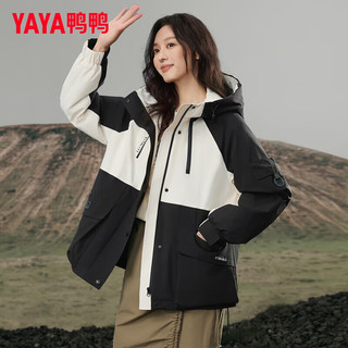 鸭鸭（YAYA）【新山系系列】户外登山羽绒服女时尚工装连帽加厚保暖时尚外套 黑色 S