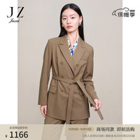 玖姿(JUZUI)通勤优雅西装外套女含腰带2024春季JWCC11004 卡其 M