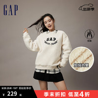 Gap男女装秋季款LOGO仿羊羔绒宽松廓形卫衣休闲上衣762596 米色 175/92A(S)