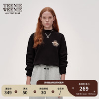 TEENIE WEENIE 小熊2024年秋季圆领卫衣加绒复古时髦宽松上衣女 黑色 165/M