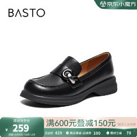 BASTO 百思图 2024春季简约时尚乐福鞋粗跟女单鞋A2073AA4 黑色 38