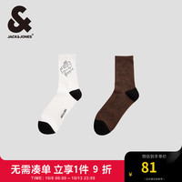 杰克·琼斯（JACK&JONES）BAQ联名冬季时尚潮舒适提花男袜子两双装中筒袜男22441Q002 E09巧克力棕色/雪白色 2双 M