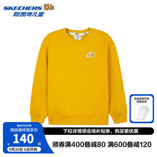 Skechers斯凯奇童装男女中大童卫衣2024秋季舒适儿童休闲上衣L424K046 金矿黄/0065 120cm