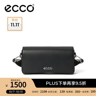 ecco 爱步 女包单肩包 24年斜挎包宽带包包牛皮信封包 小号方包9107939 黑色910793990000