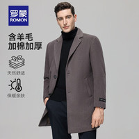 罗蒙（ROMON）羊毛大衣男2024秋冬青年中长款时尚潮流保暖休闲翻领男士外套 绣灰色 165