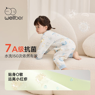 威尔贝鲁（WELLBER）婴幼儿哈衣秋冬2024新生儿前开连体衣包屁衣宝宝洋气外出服 星星蓝象 73cm