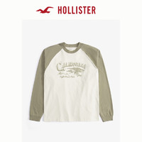 HOLLISTER 霍利斯特 24春秋款美式情侣重磅撞色插肩袖T恤男装女装KI323-4043 棕色 M (180/100A)