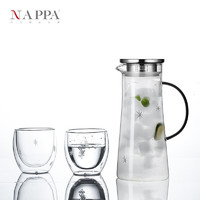 NAPPA 手工雕刻 玻璃水壶凉水壶冷水壶 家用高档JOY系列水壶1500ML 一壶两杯 （双层杯  星星）