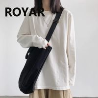 Royar 鹿皇羊 港味oversize打底体恤男美拉德纯白色t恤长袖女ins秋冬圆领