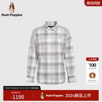 Hush Puppies【贴身舒适】暇步士女装2024秋季轻磨毛长袖格纹衬衫 月光灰