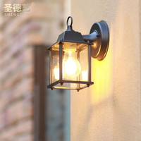 SHENGDEYI 圣德艺 户外壁灯 现代防水创意阳台过道灯室外大门庭院花园别墅走廊楼梯灯 透明小方灯透明壁灯 配4瓦复古LED灯泡暖光