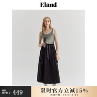 ELAND衣恋半身裙女双腰头设计工装风宽松A字显瘦半裙2024夏季 黑色(19)Black L/170