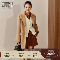 Teenie Weenie小熊2024年简约通勤西装领双面毛呢大衣绵羊毛外套女 卡其色 155/XS