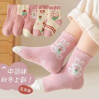 小还美儿童袜子宝宝袜子春秋棉袜韩版婴儿秋季中筒童袜男童女童冬季 QM-8- 5双 9-12岁(适合鞋码32-36码)