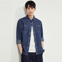 GIORDANO 佐丹奴 牛仔衬衫男水洗双口袋潮牌时尚长袖牛仔衬衣男18043609